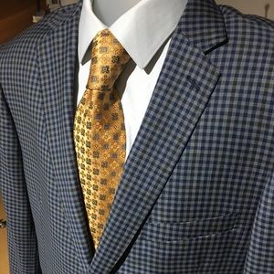 MANTONI 140s BLUE CHECK 2 BUTTON JACKET BLAZER 46